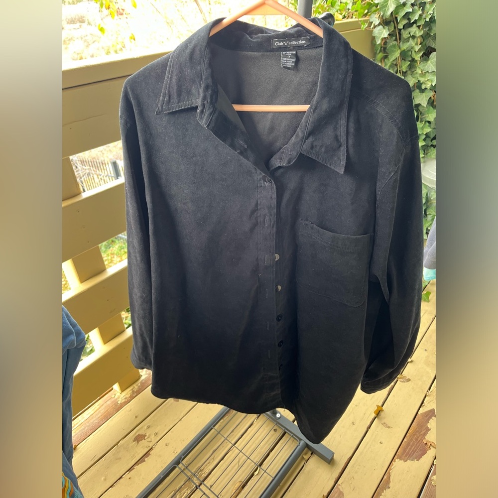 Velvet feeling long sleeve black button up shirt